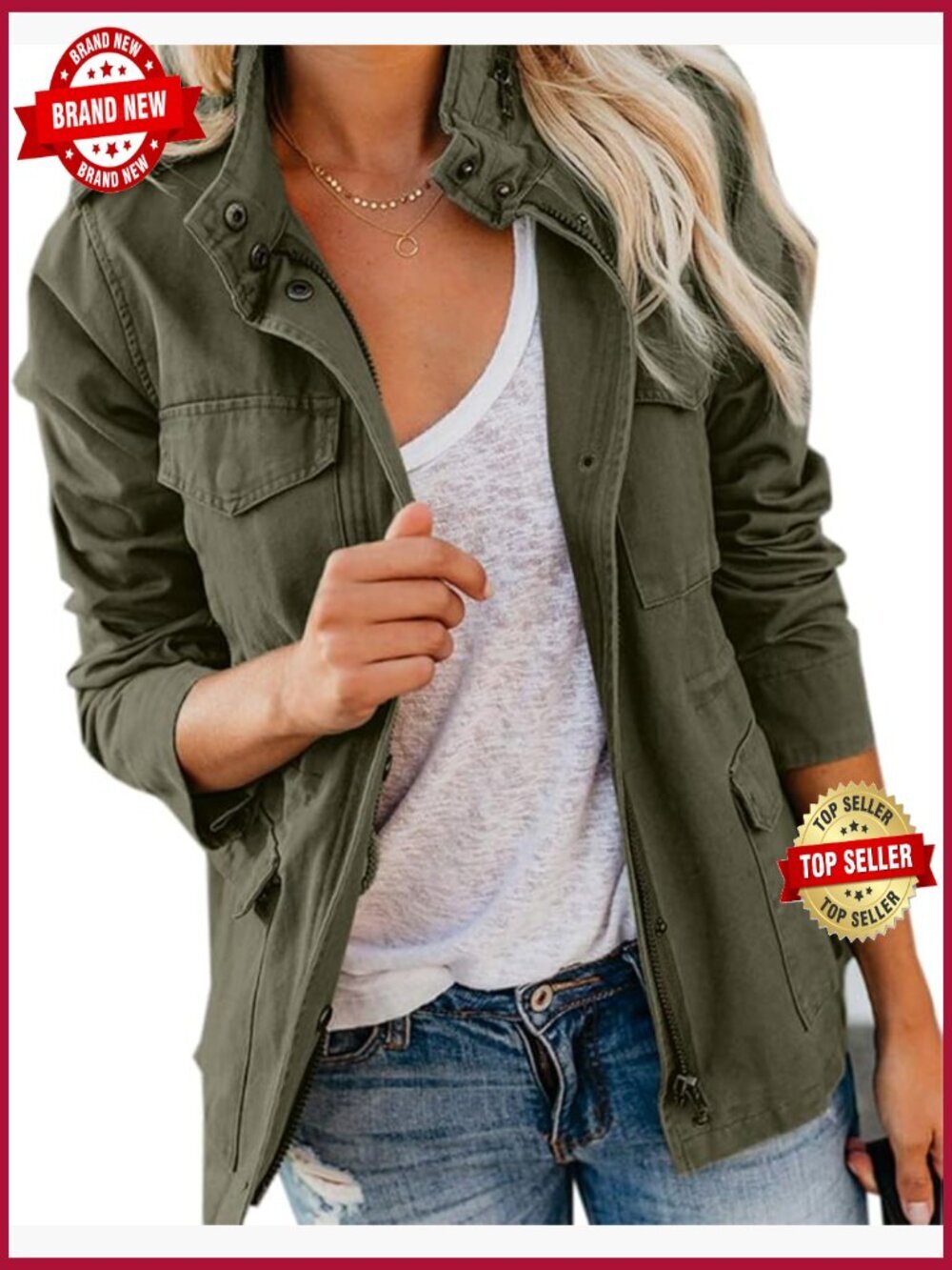 Military Anorak Jacket Zip Up Snap Buttons Safari Utility Coat with Pockets